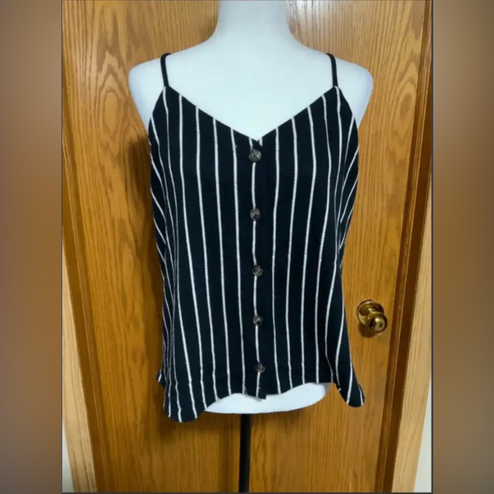 Black and white striped tank top with buttons